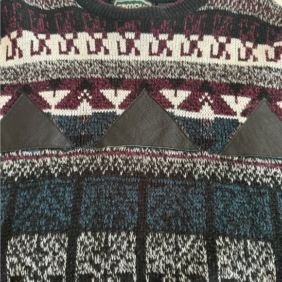 90s Campus Sweater Bold Blue, Black and Burgundy Crew Neck Vintage - Picture 10 of 10